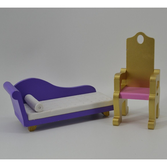 Doll furniture set of 2 Pieces Purple Chaise Gold and Bright Pink Doll House - Picture 1 of 16